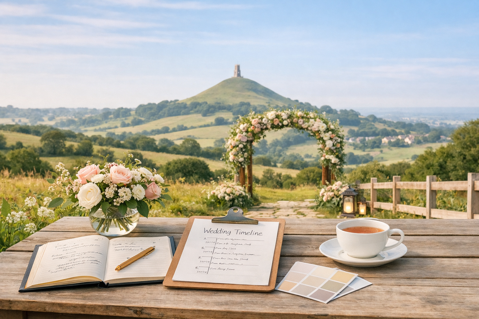 Outdoor wedding ceremony in Somerset countryside