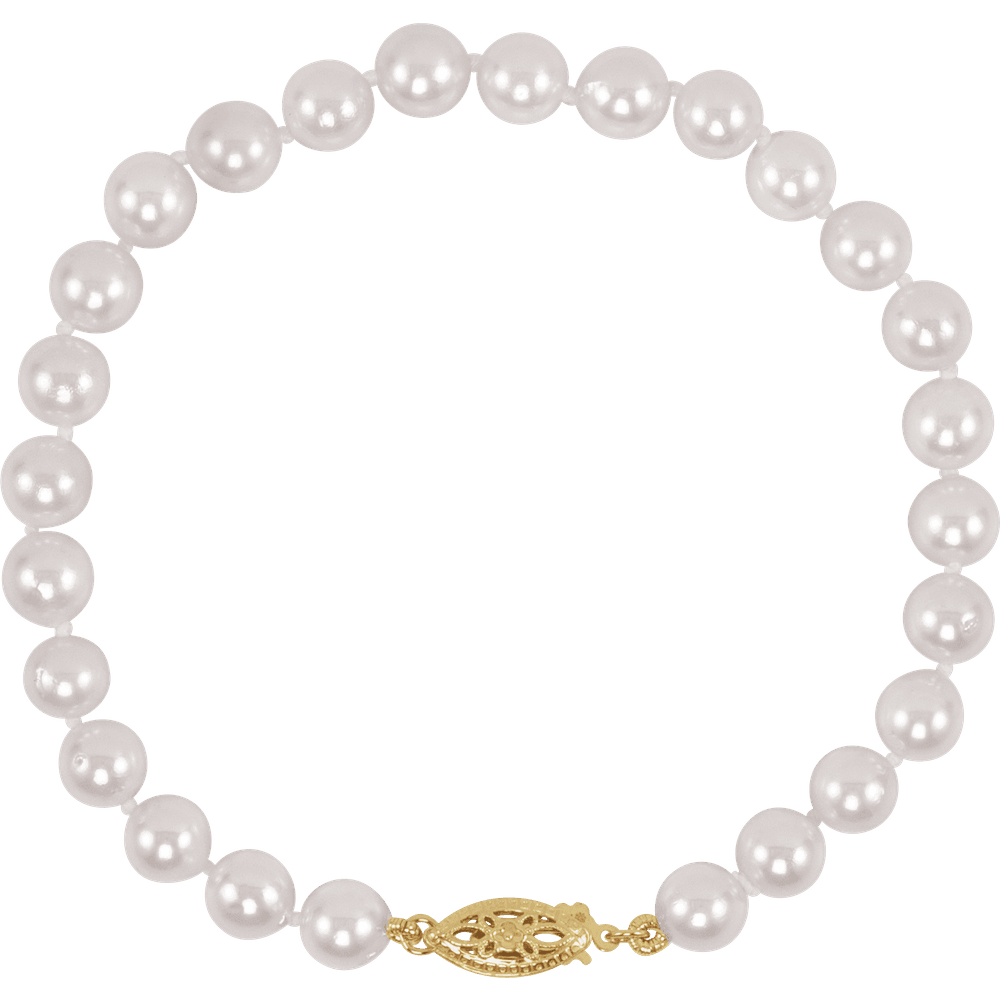 14K Yellow Gold Cultured White Akoya Pearl 7" Bracelet