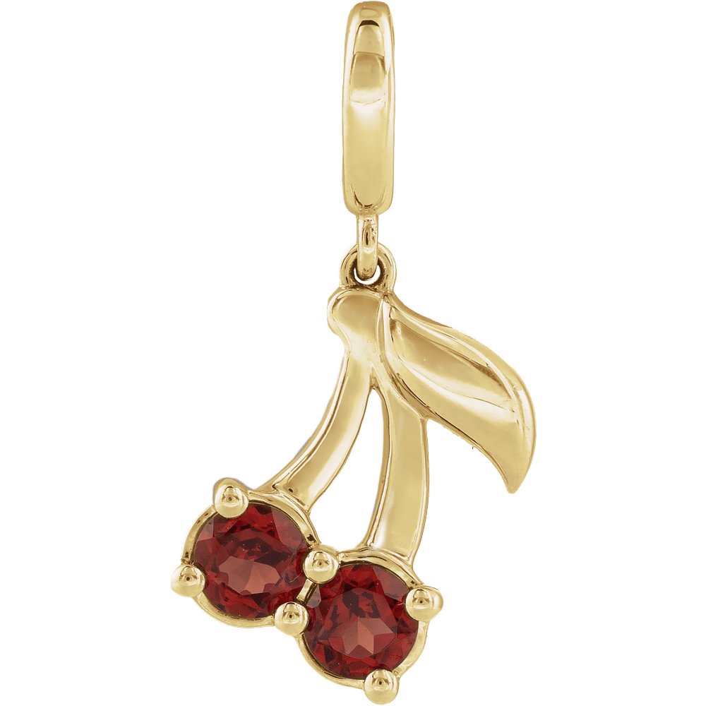 14K Yellow Gold Natural Mozambique Garnet Two-Stone Cherry Charm / Pendant