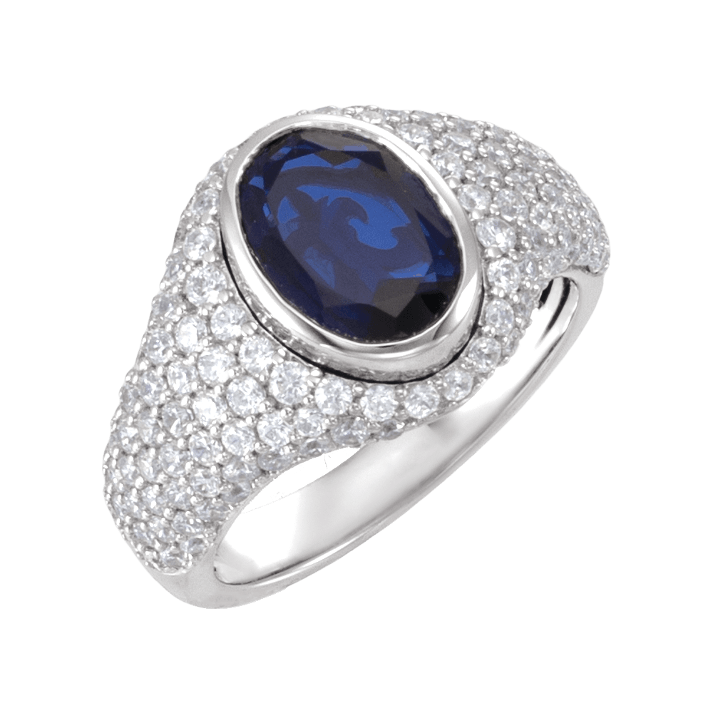 14K White Gold Lab-Grown Blue Sapphire & 1 1/2 CTW Lab-Grown Diamond Pavé-Style Ring