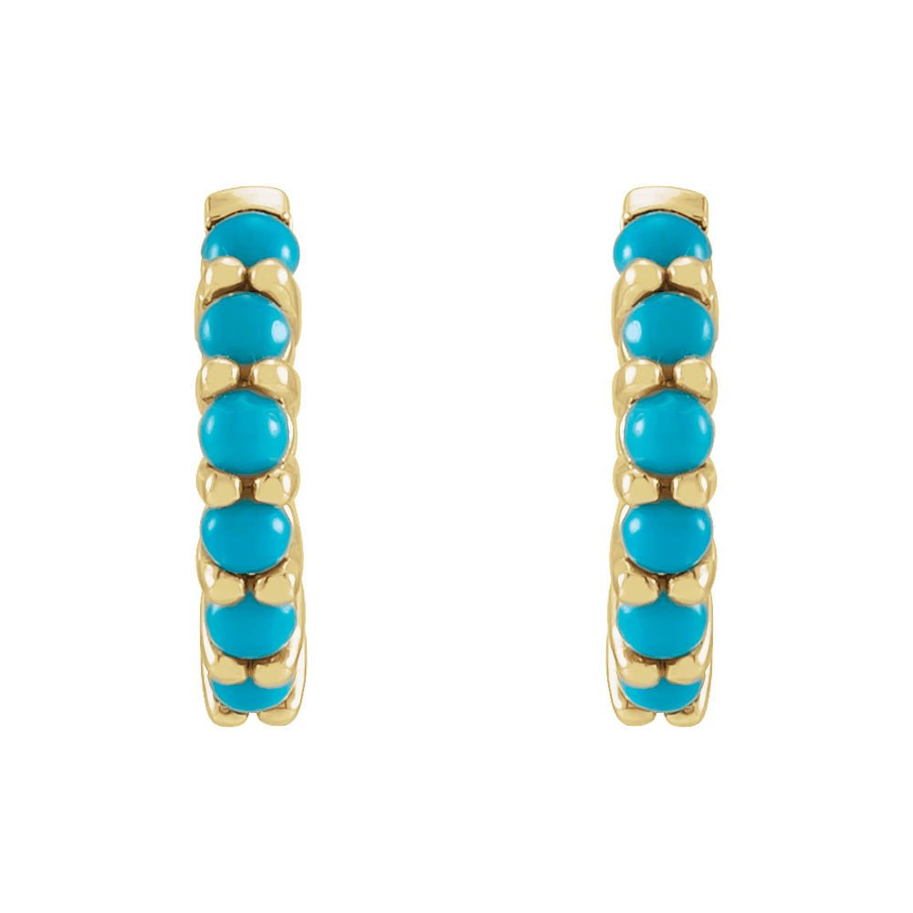 14K Yellow Gold Natural Turquoise Cabochon Hoop Earrings