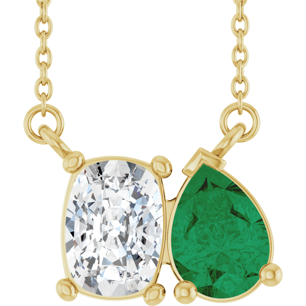 14K Yellow Gold Lab-Grown Diamond & Lab-Grown Emerald Two-Stone Necklace — 18"