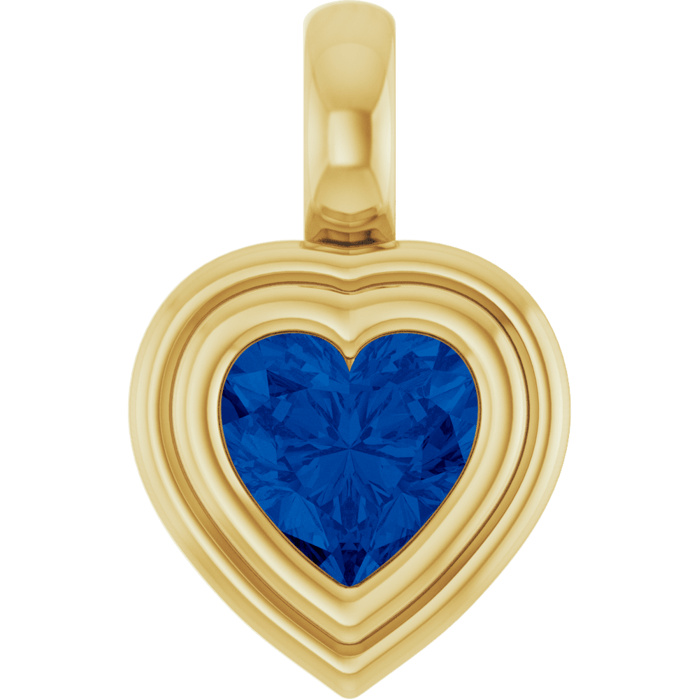 14K Gold Lab-Grown Blue Heart Cut Sapphire Charm/Pendant