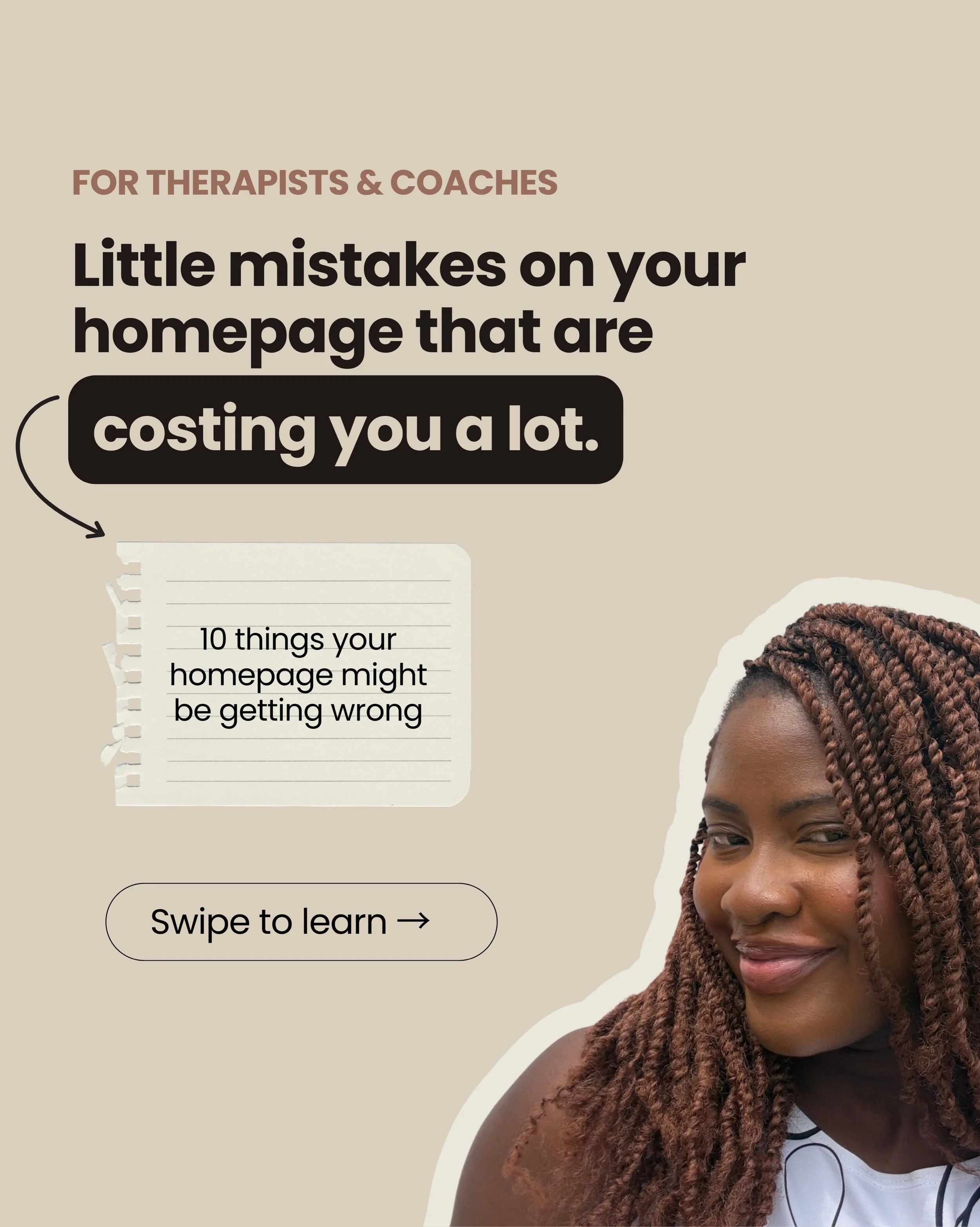 You know when you&rsquo;ve looked at your website so many times that you stop seeing what&rsquo;s wrong with it?

That happens a lot.

Especially for therapists and coaches who are busy focusing on their clients, not their homepage.

So I put togethe