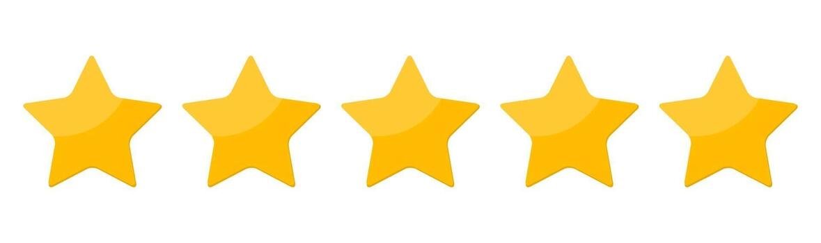 Five gold stars in a row on a white background.