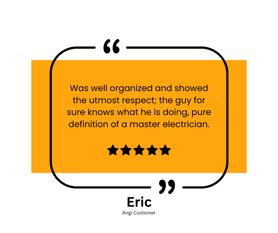 Customer review with five stars and a logo in the bottom right corner.