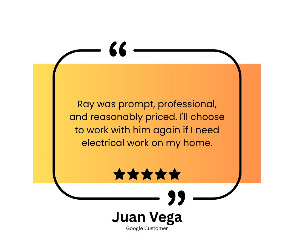 Screenshot of a customer review for an electrician named James Cox with five-star rating and positive comments.