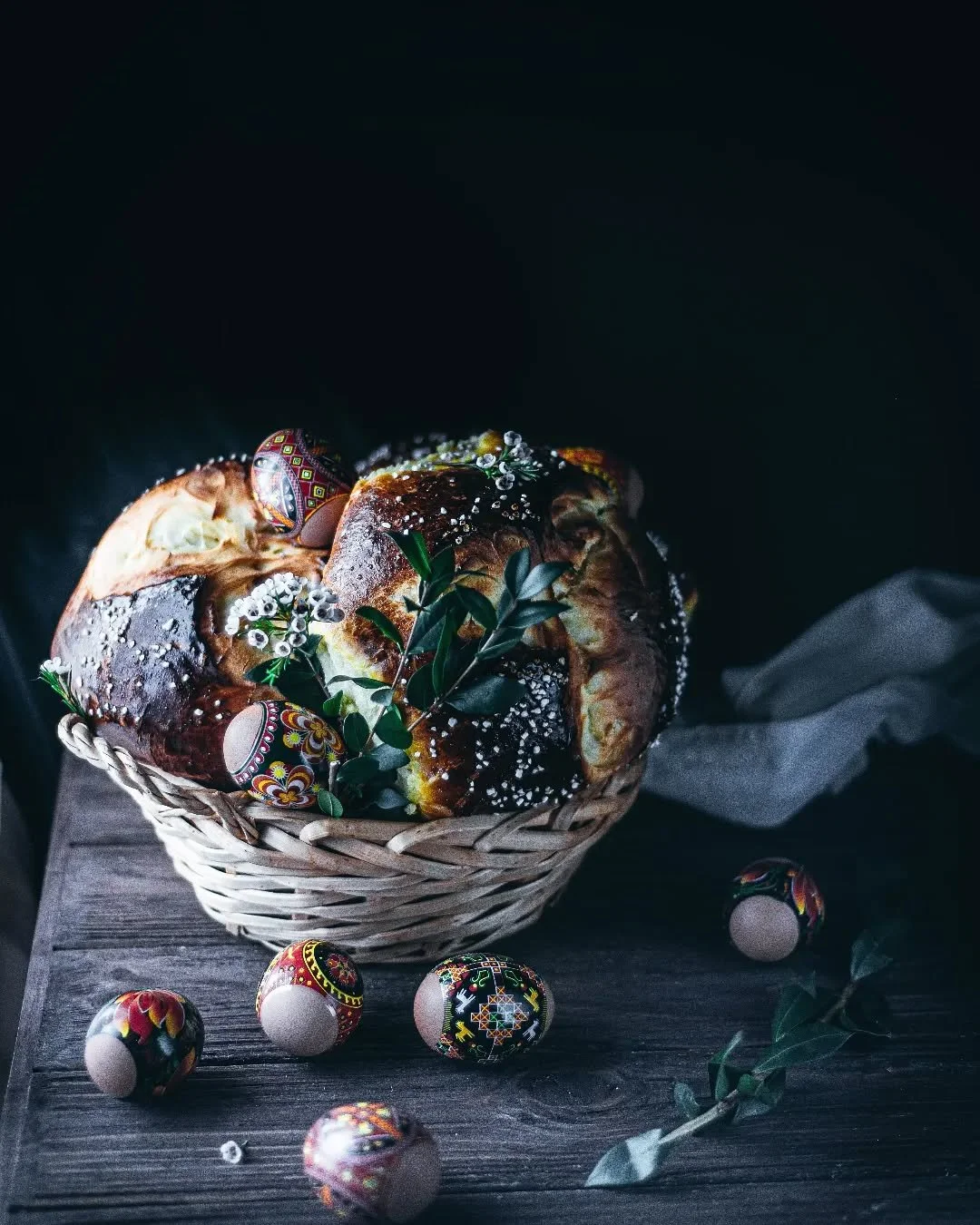 "Spring is here again..." 
It's time to make a fresh batch of Croatian Pinca bread made with pearl sugar, citrus rind, and sljivovica, of course.

Sweet bread by Croatia for the majority of my heritage.
Pysanky eggs by Ukraine for my mom's 