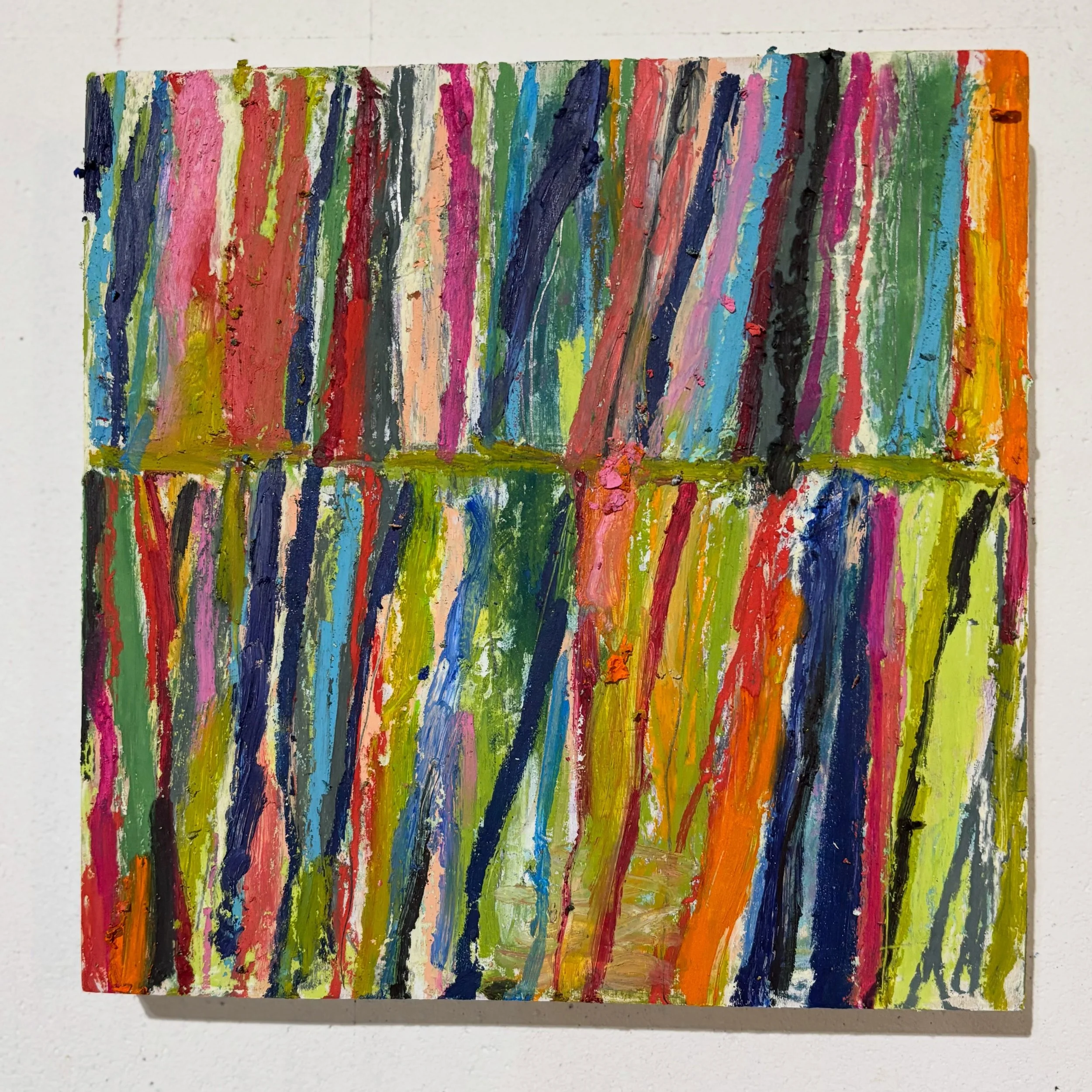 Needed to stay on my feet today and move around so I pulled some wood panels out, grabbed my oil sticks and went to work. The color play is addictive, the texture like icing and just like that I&rsquo;m all in!!! 
8&rdquo;x8&rdquo; oil paint on cradl