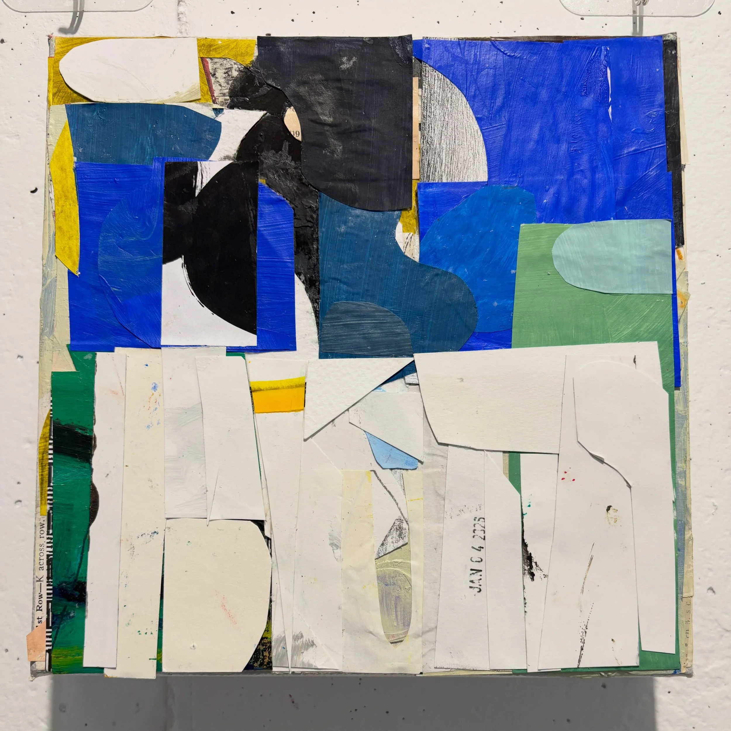 This one took 2 days to evolve. Hand painted papers, vintage under layer, old paintings, layered on an 8&rdquo;x8&rdquo; chunky canvas. I love the bold color on top and the organic forms of the bottom layers. 

Mixed media artist, collage, abstract a