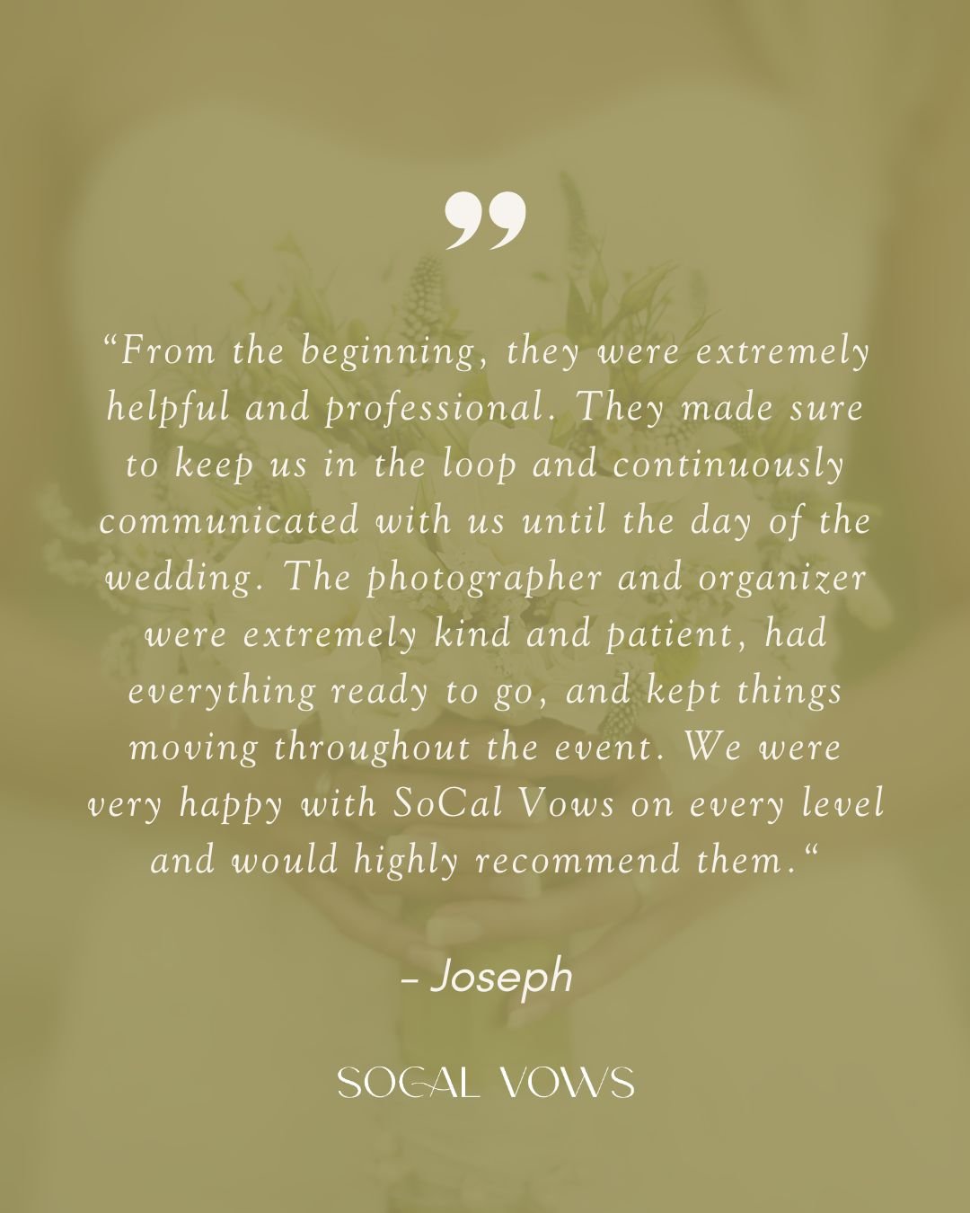 THIS is how we want every SoCal Vows couple to feel. 🤍 Supported from the first conversation, taken care of throughout the planning process, and able to actually enjoy the day when it finally arrives.

Thank you, Joseph, for the kind words and for t