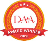 DAA Award Winner 2025 badge with laurel wreath and ribbon.