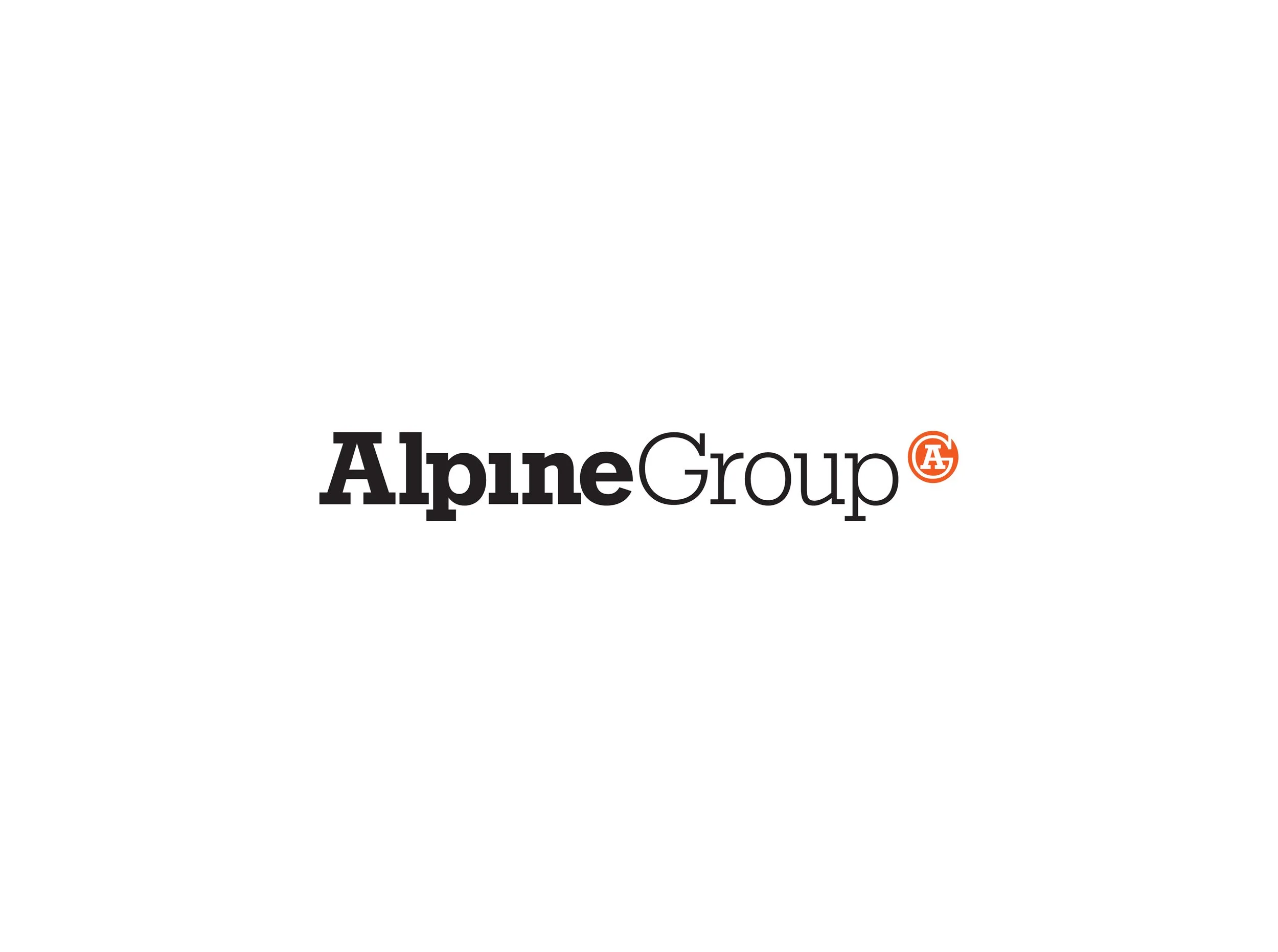 The logo of Alpine Group, featuring the word 'Alpine' in black text and a smaller orange circle with an 'A' and a mountain icon, on a white background.