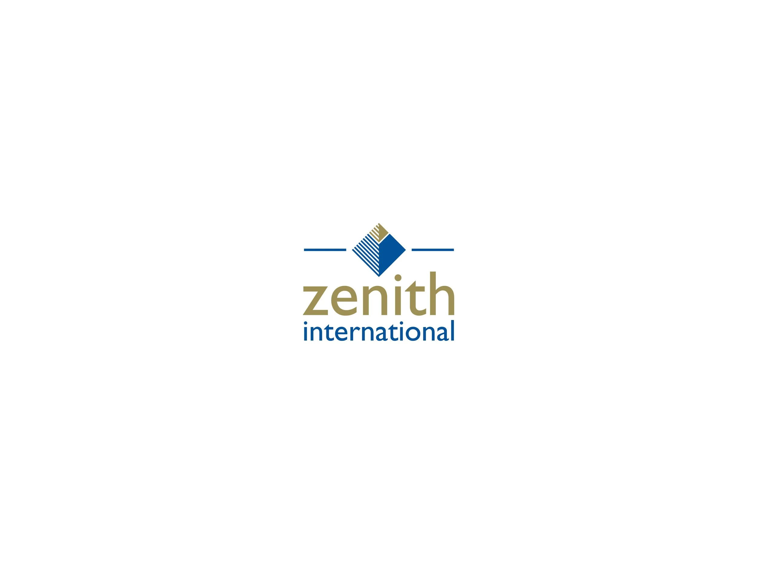 Logo of Zenith International featuring a stylized geometric diamond shape and the words 'zenith international' in lowercase.