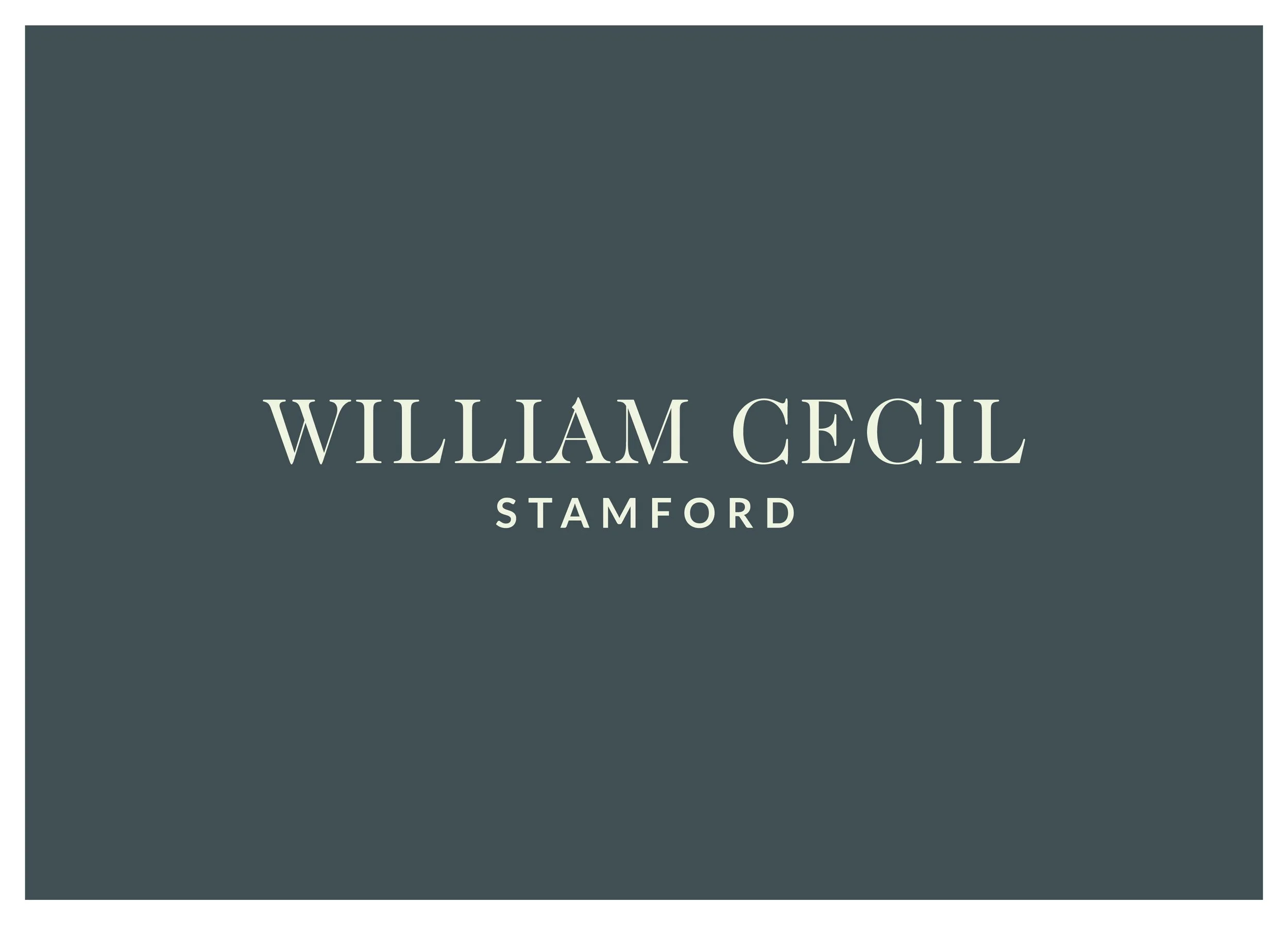 Cover page with a dark teal background displaying the text 'William Cecil Stamford' in large, light-colored font.