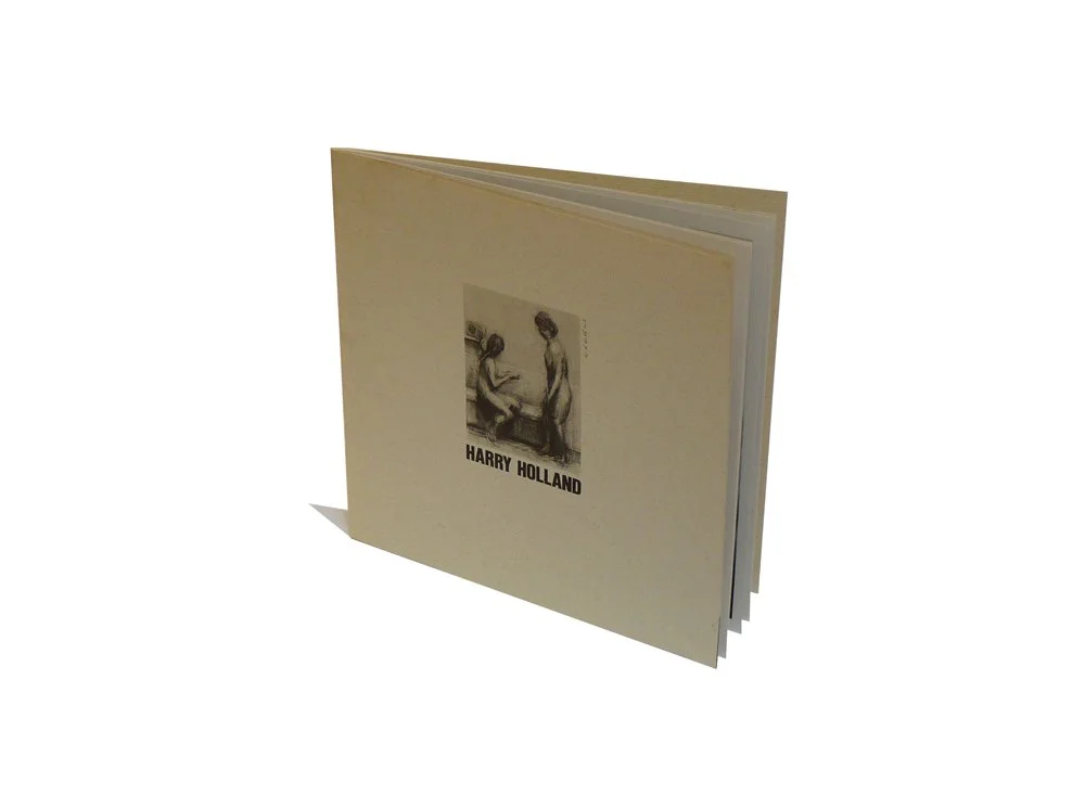 A printed booklet or album cover with a photo of two nude women, one sitting and one standing, and the text "Harry Holland" underneath.