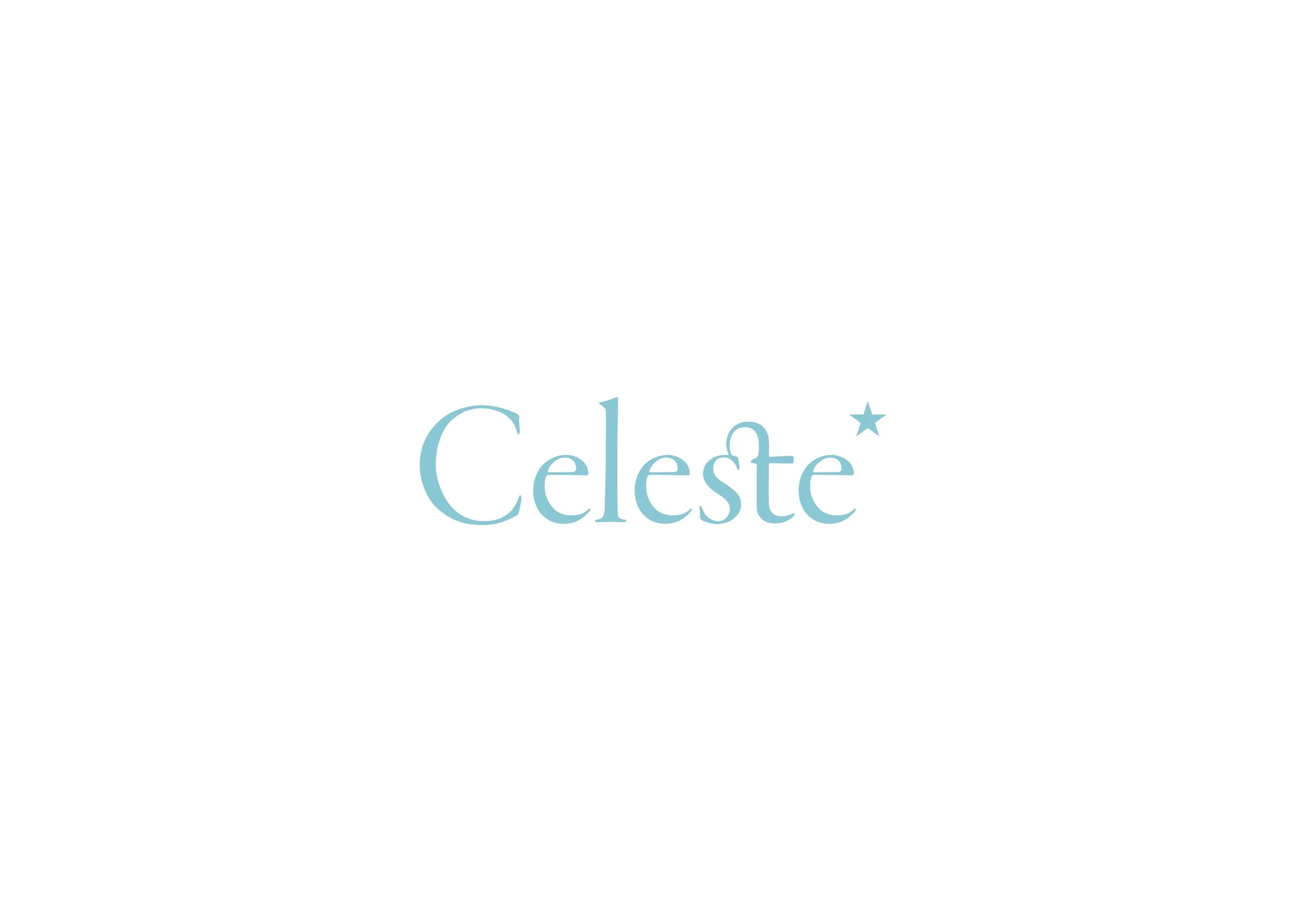 The word 'Celeste' written in light blue cursive font with a small star above the letter 't' on a white background.