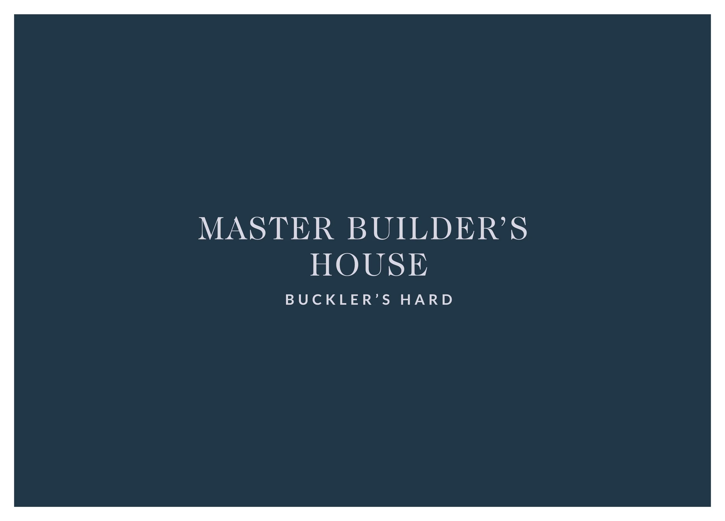 Cover of a book titled 'Master Builder's House' with a subtitle 'Buckler's Hard'. The cover is dark blue with silver text.