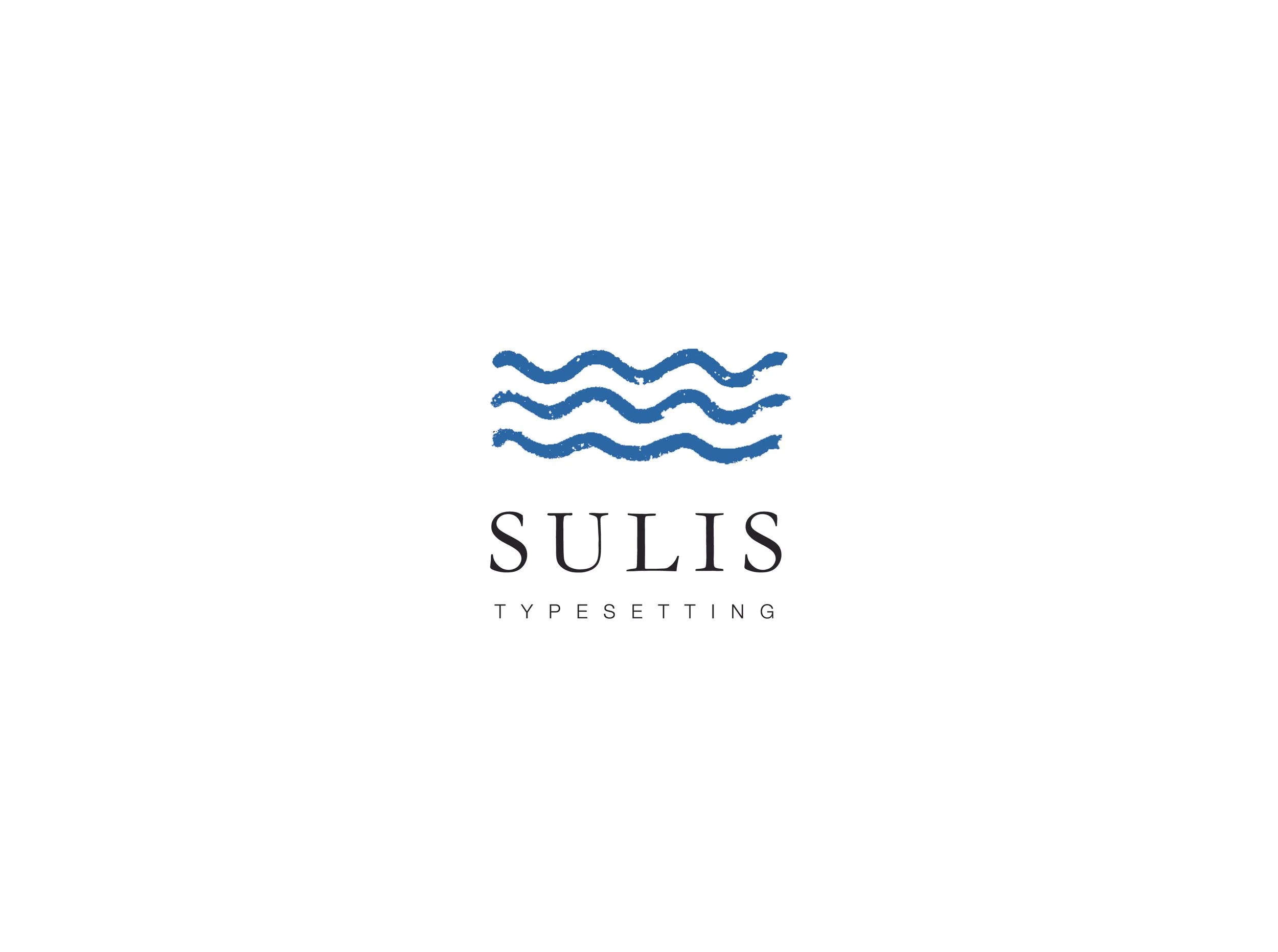 Logo with blue wavy lines above the black text 'SULIS Typesetting' on a white background.