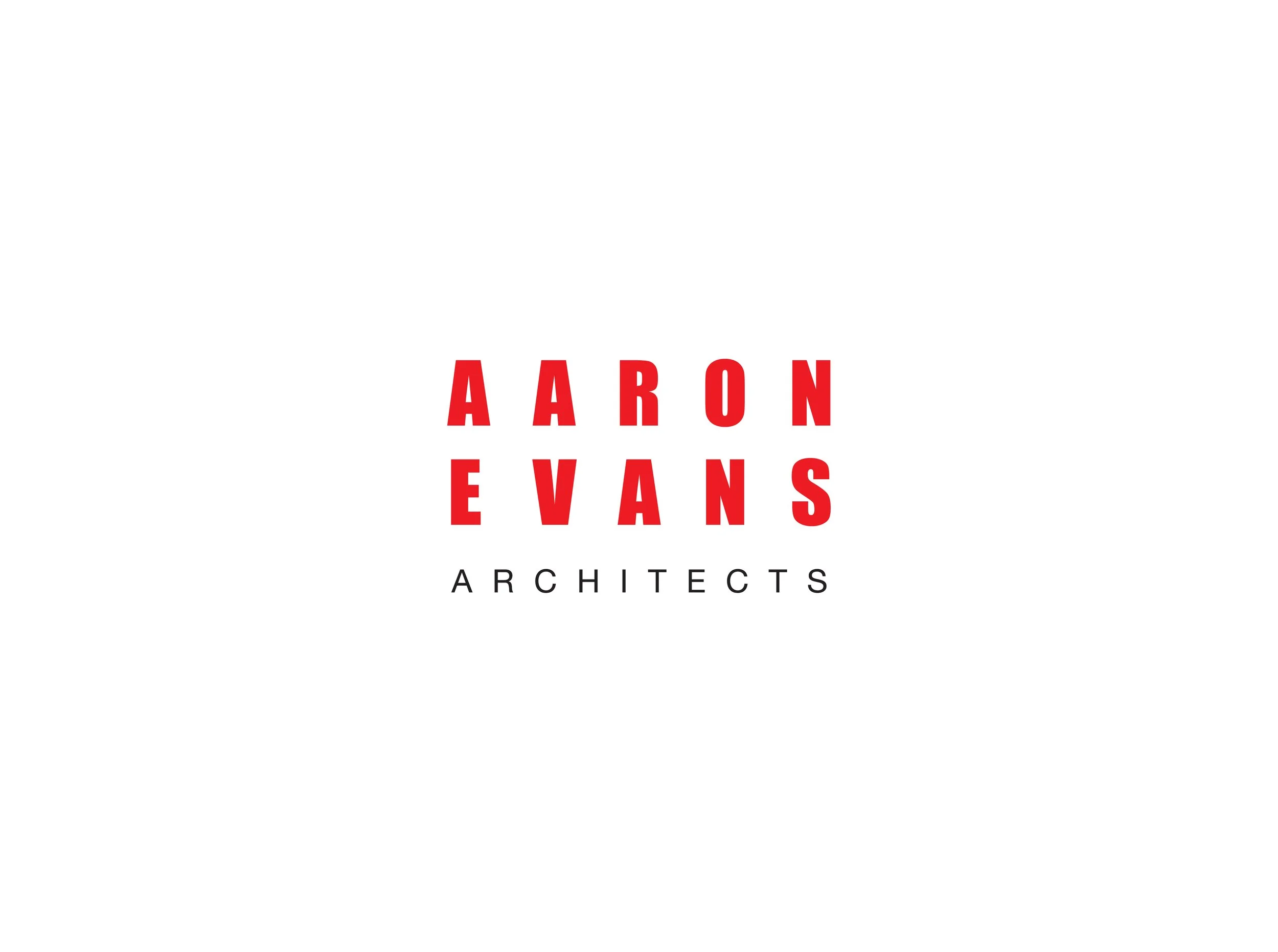 Book cover titled 'AARON EVANS ARCHITECTS' with a plain white background and red text.