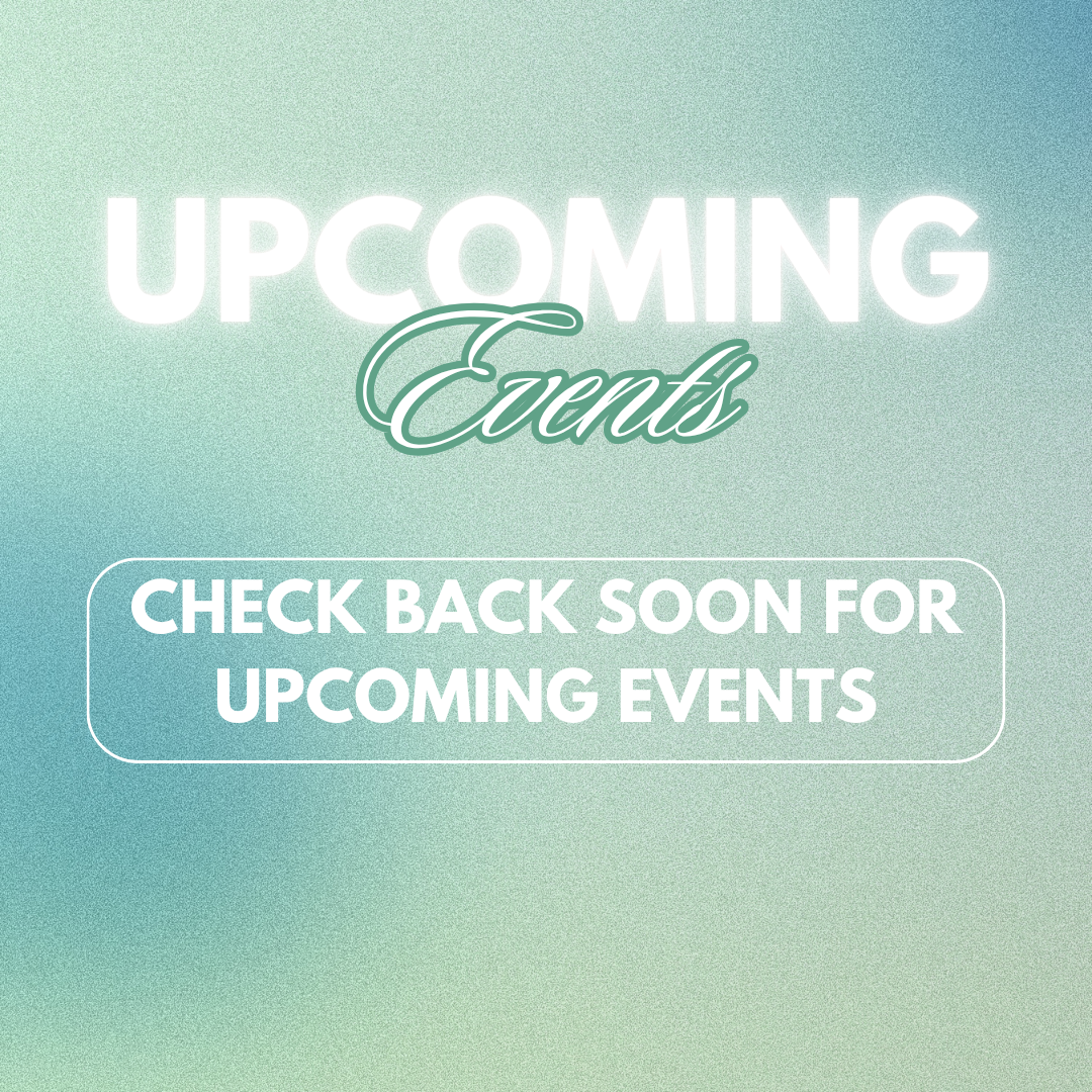 Announcement image with text reading, 'Upcoming Events. Check back soon for upcoming events' on a light gradient background.