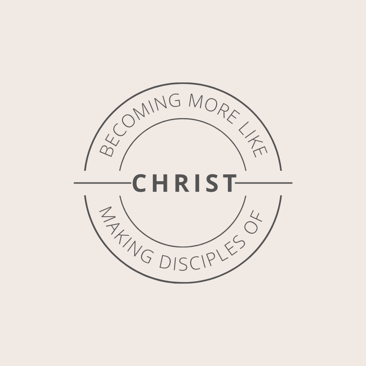 Circular logo with the word 'CHRIST' in bold at the center, surrounded by the phrases 'BEcoming MORE LIKE' above and 'MAKING DISCIPLES OF' below, on a light beige background.