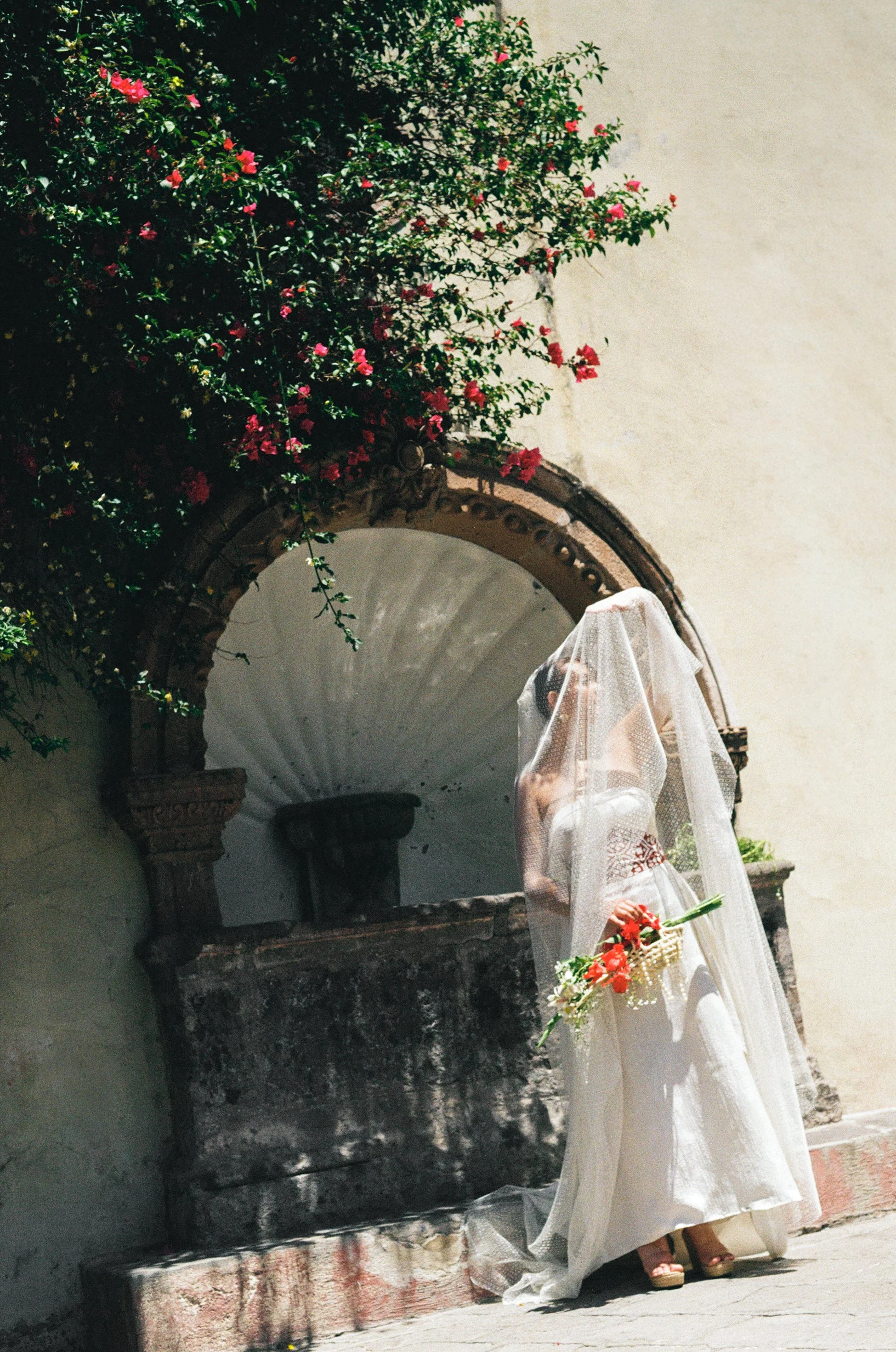 Bridal film portrait in the streets of San Miguel de Allende in a Mexican Hacienda Inspired Wedding
