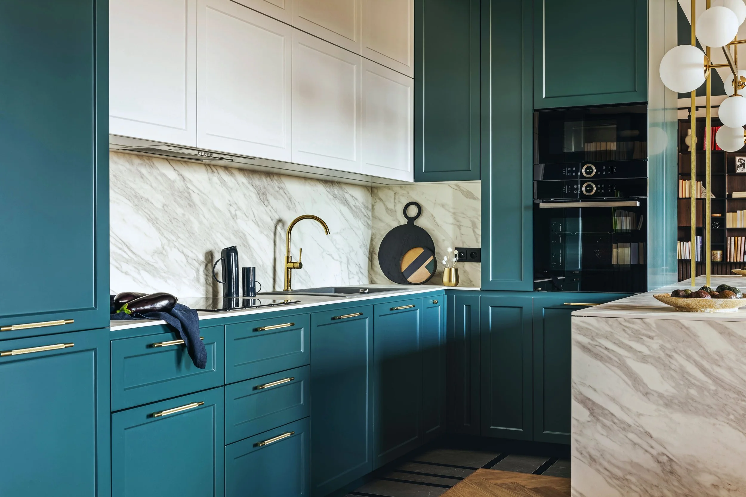 Transitional Aquamarine Kitchen