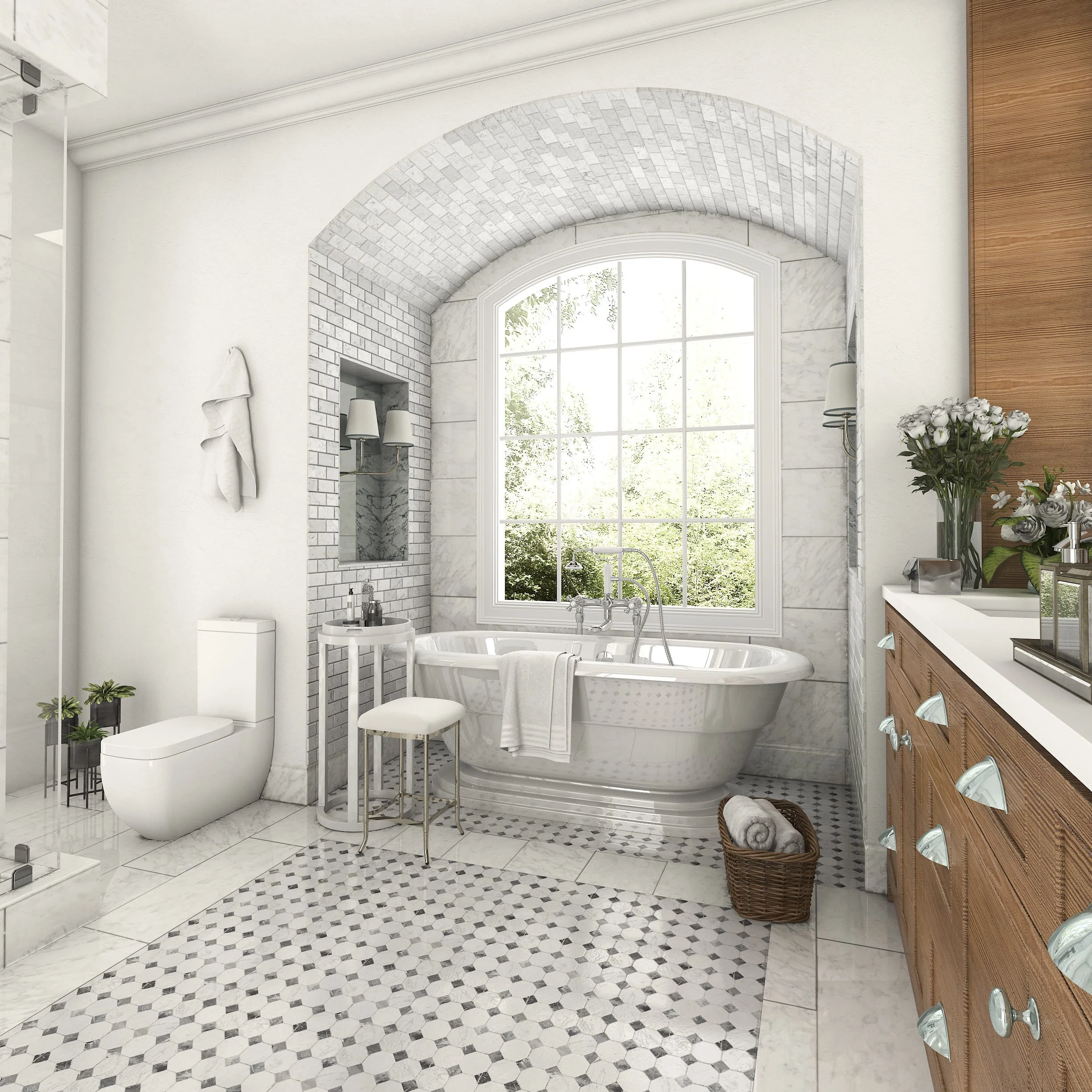 Wood & Marble Bathroom