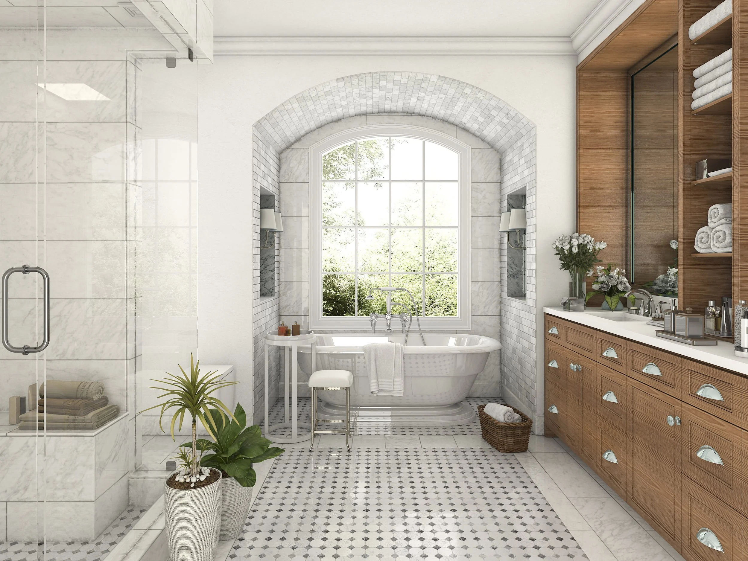 Wood & Marble Bathroom