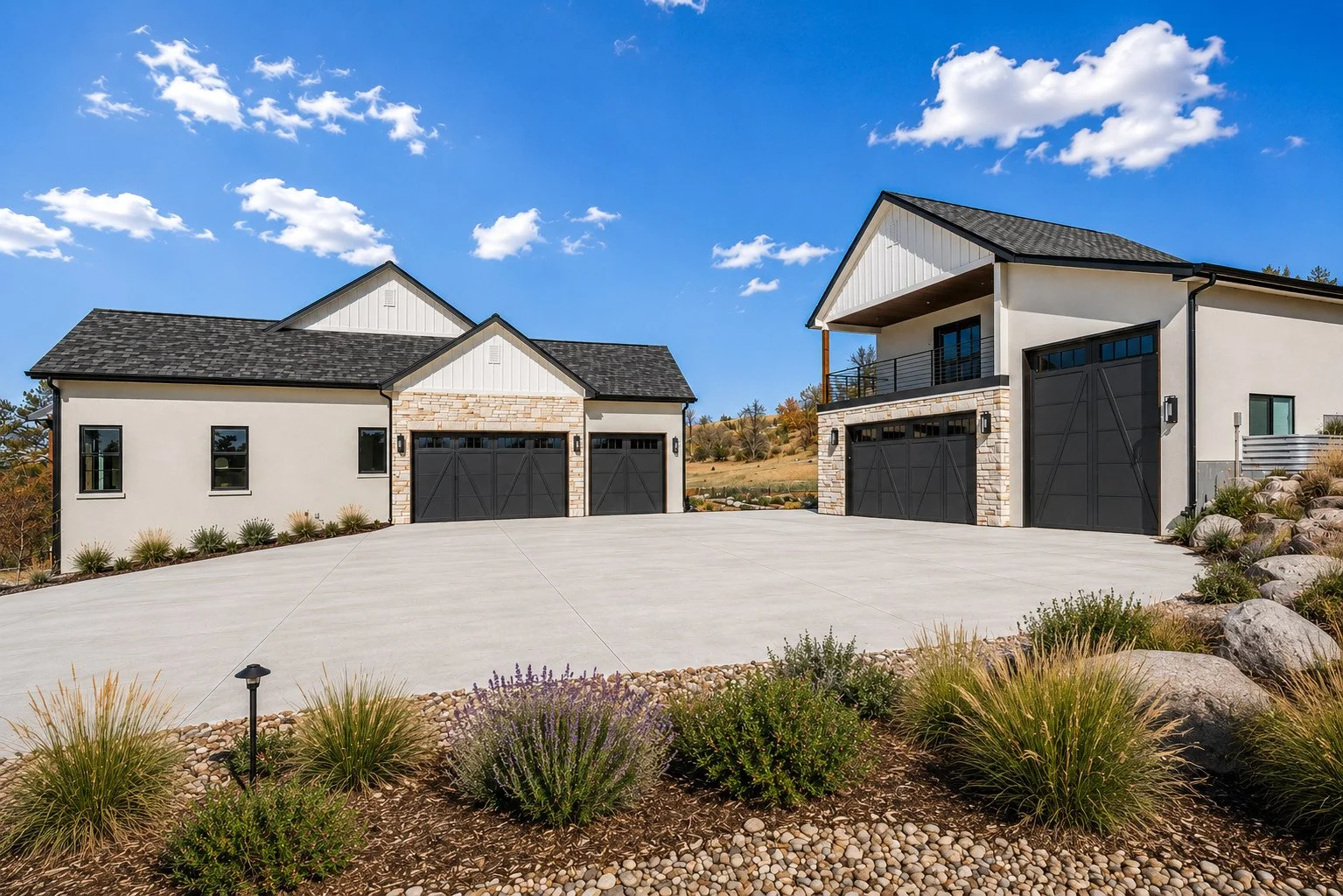 Modern farmhouse garage elevation with detached living space ADU, Franktown, Colorado