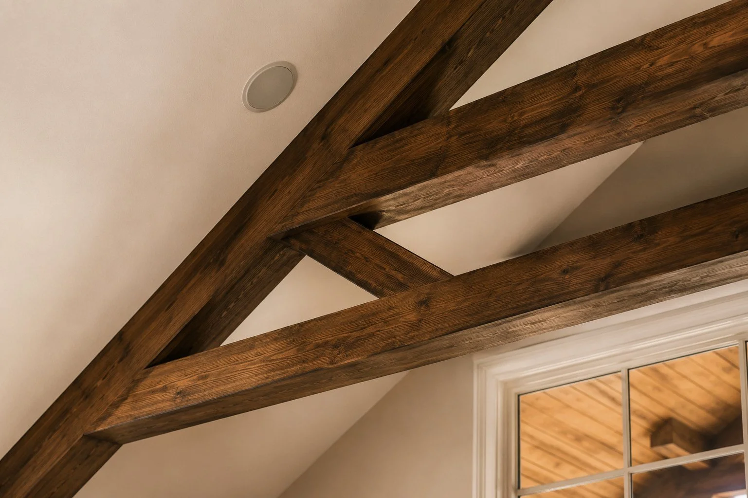 Custom timber truss detail on interior vaulted ceiling, Parker, Colorado