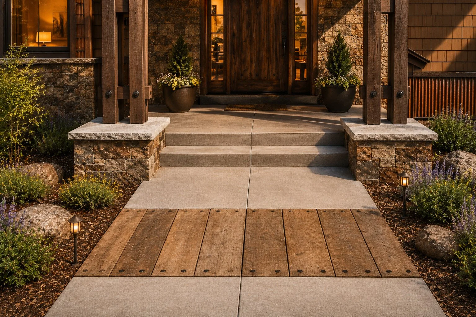 Wooden bridge leading to entry, Fraser, Colorado