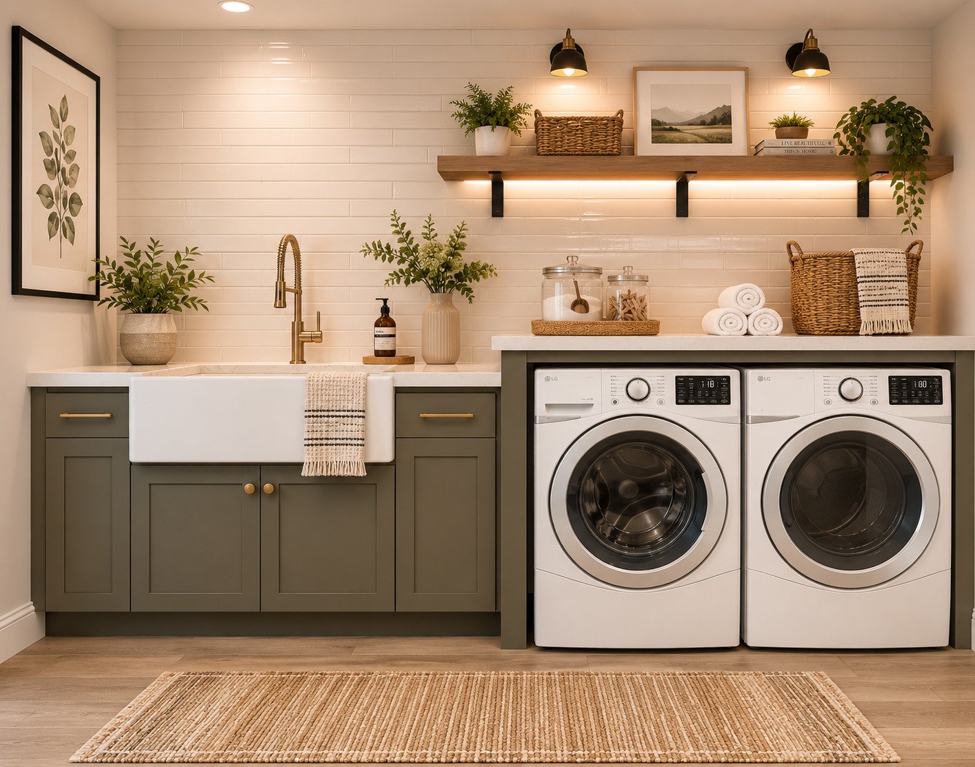 Laundry room with green cabinets and farmhouse sink, Castle Rock, Colorado