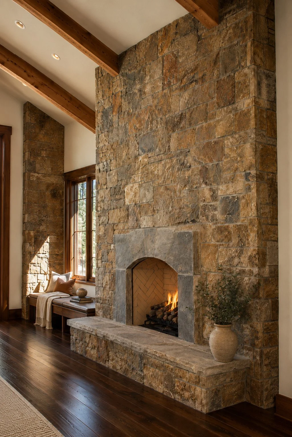 Rustic Fireplace Vaulted Beam Ceiling, Sedalia, Colorado