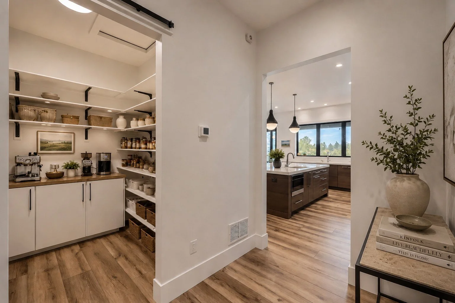 Pantry with built-in shelving off kitchen, Franktown, Colorado