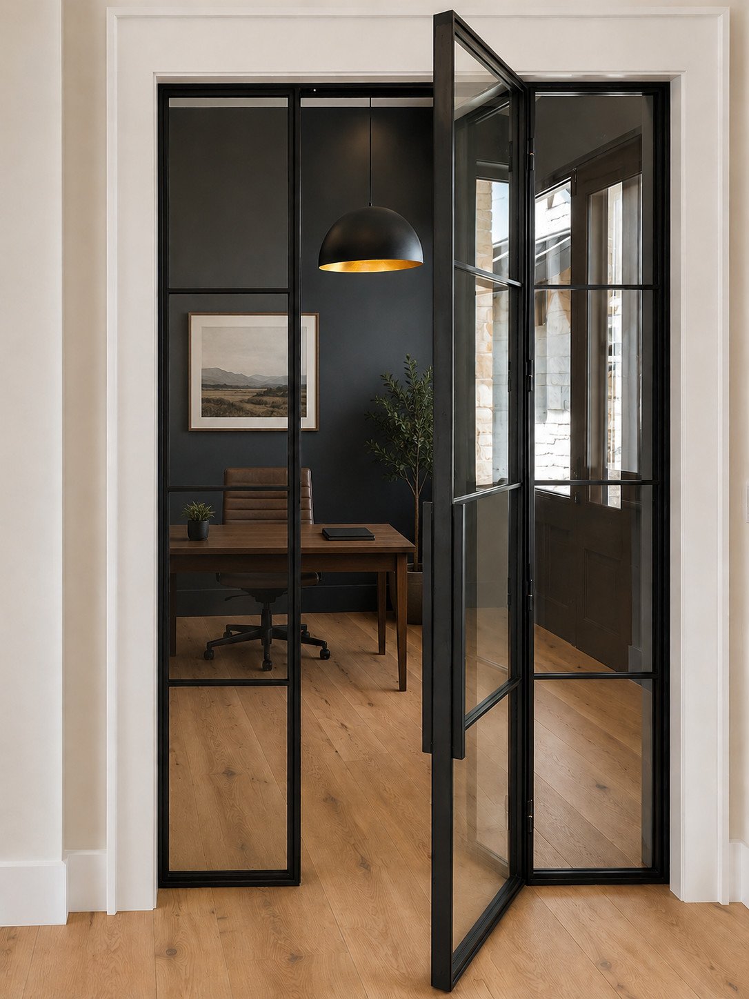 Home office with steel framed glass doors, Parker, Colorado
