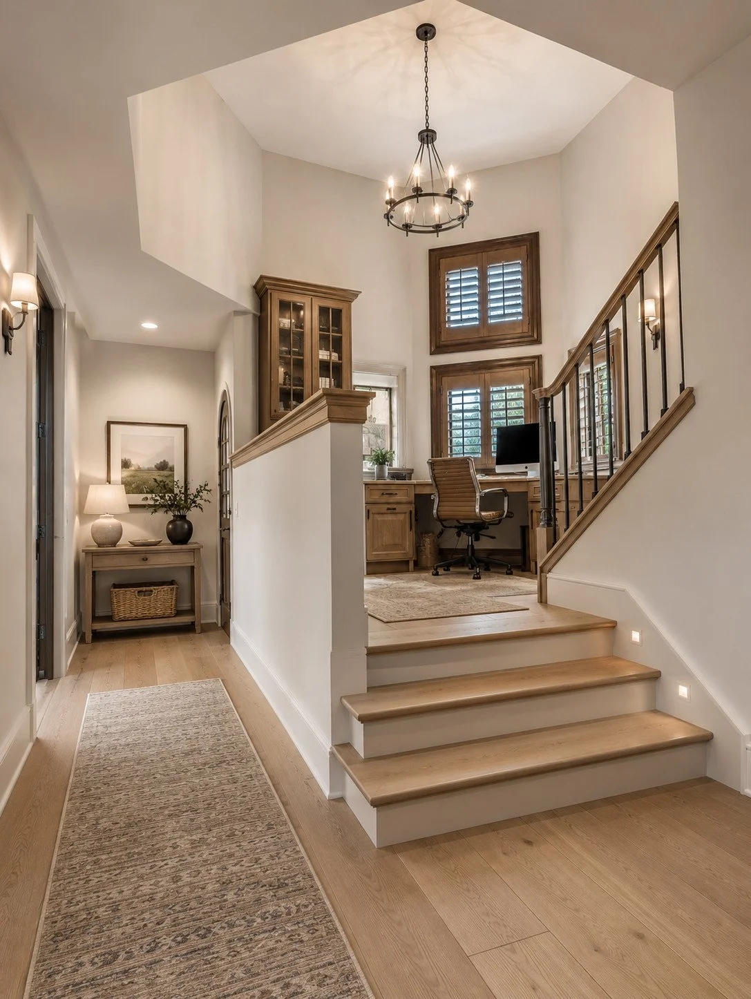 Custom staircase and railing detail leading to home workspace, Castle Rock, Colorado
