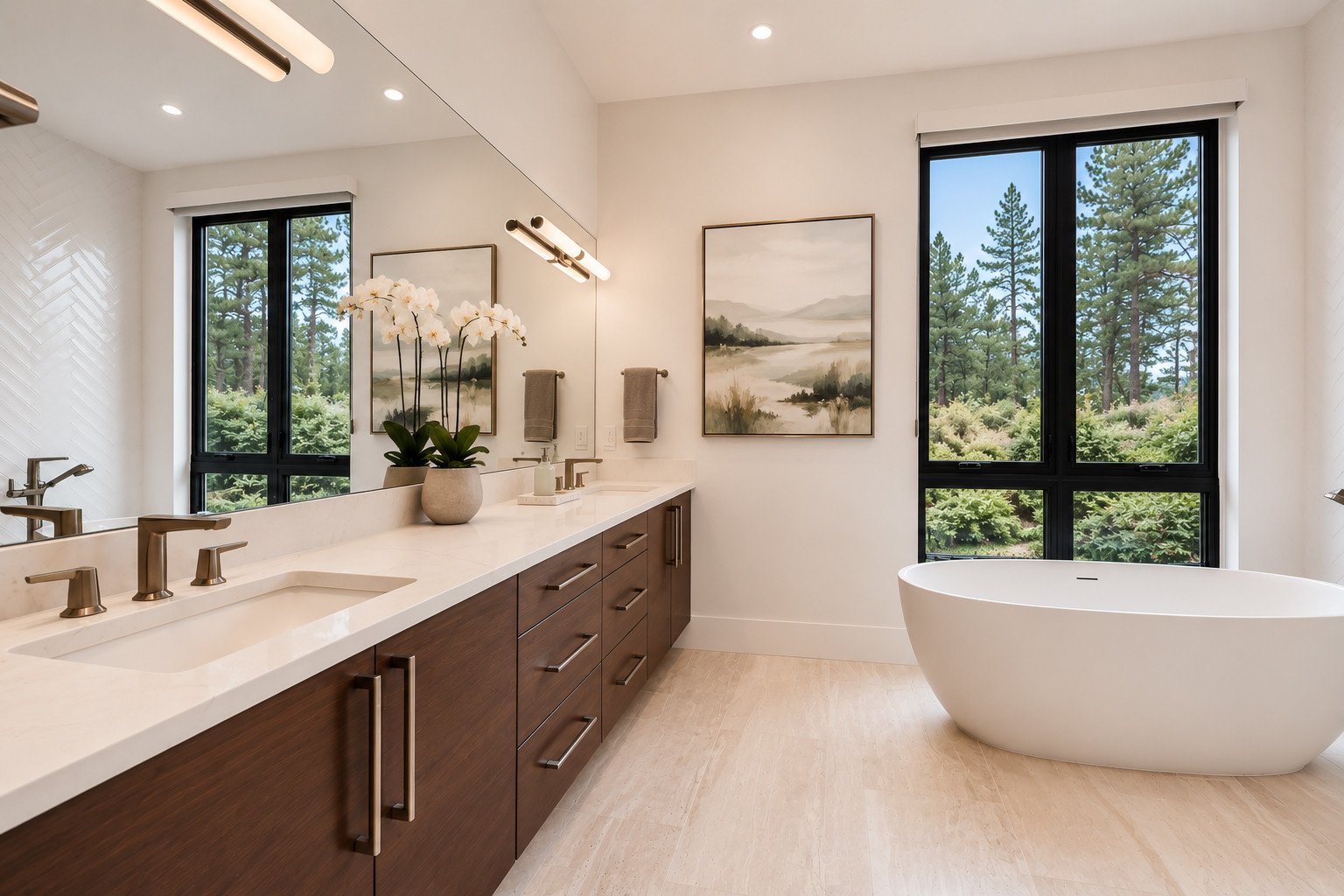 Primary bathroom with freestanding tub and double vanity, Franktown, Colorado