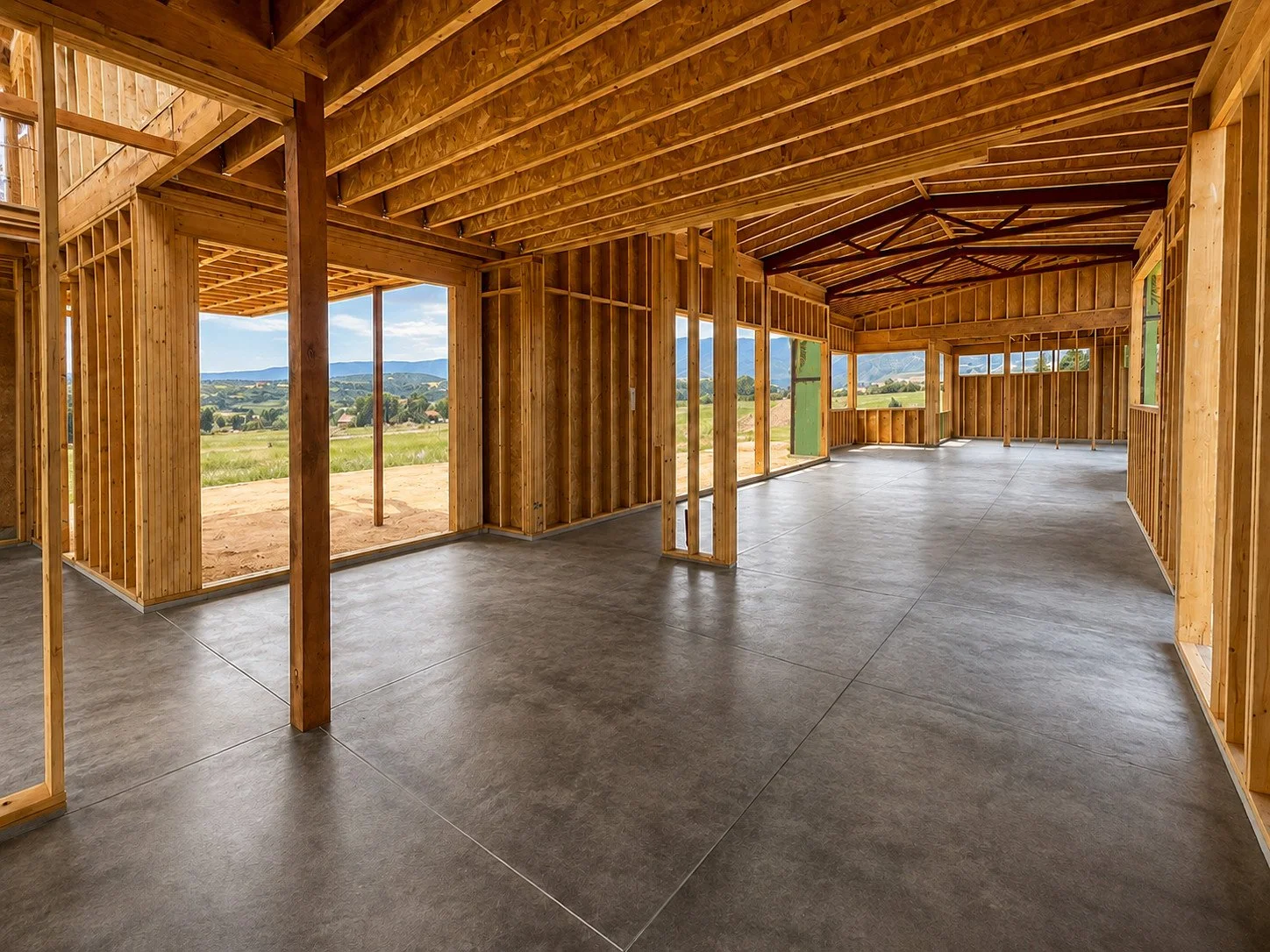 Poured concrete interior detail, custom home, Sedalia, Colorado