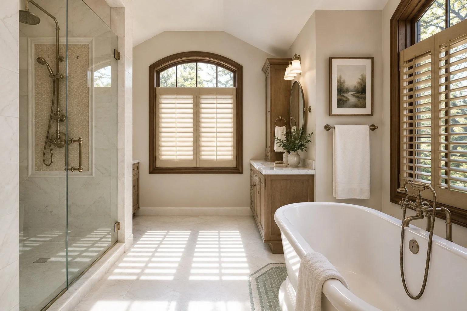 Primary bath with walk-in shower and soaking tub, Castle Rock, Colorado