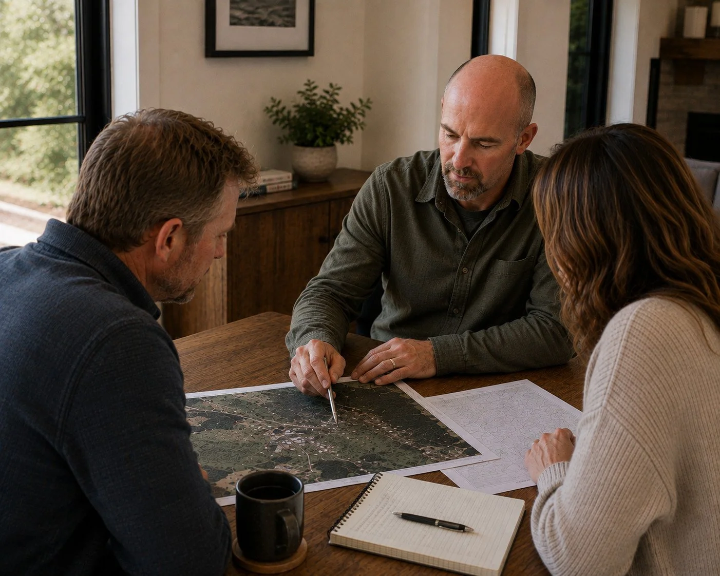 Stone Aspen reviewing property maps with homeowners during an ADU feasibility consultation in Douglas County, Colorado