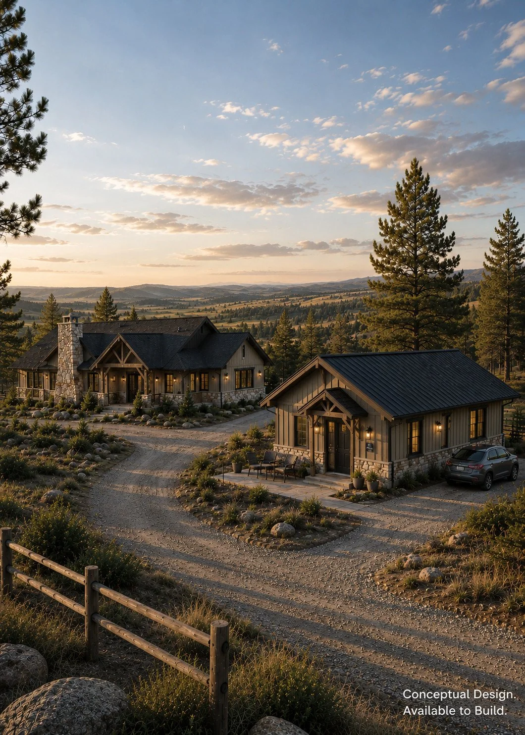 Custom home and complementary detached ADU designed to fit the architecture, landscape and acreage setting in Douglas County, Colorado