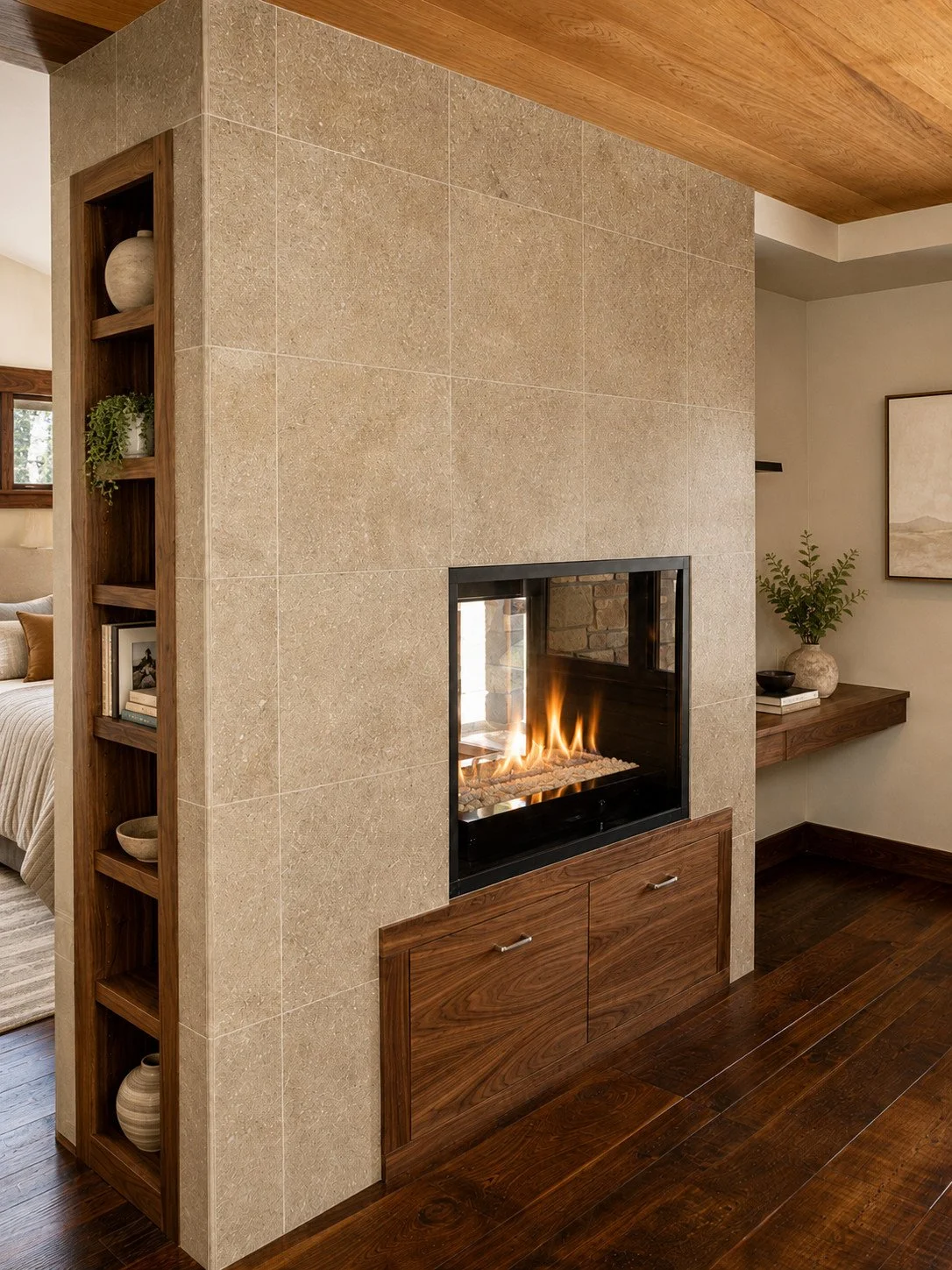 Double Sided Tiled Fireplace Office, Fraser, Colorado