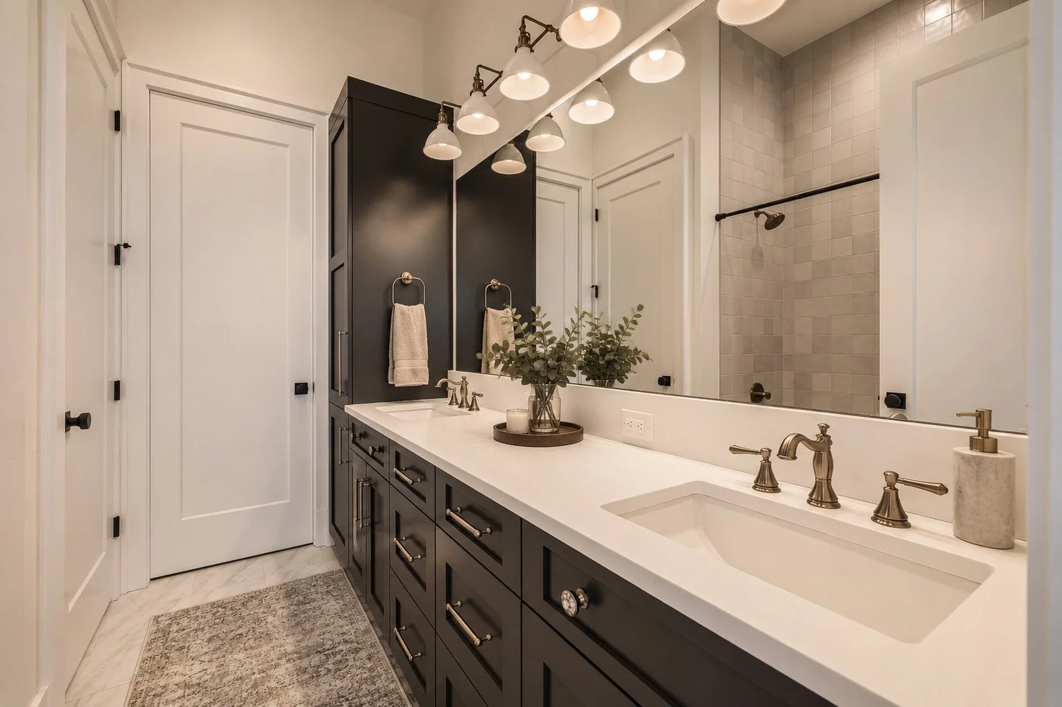 Guest bathroom with black cabinetry and dual sinks, Parker, Colorado