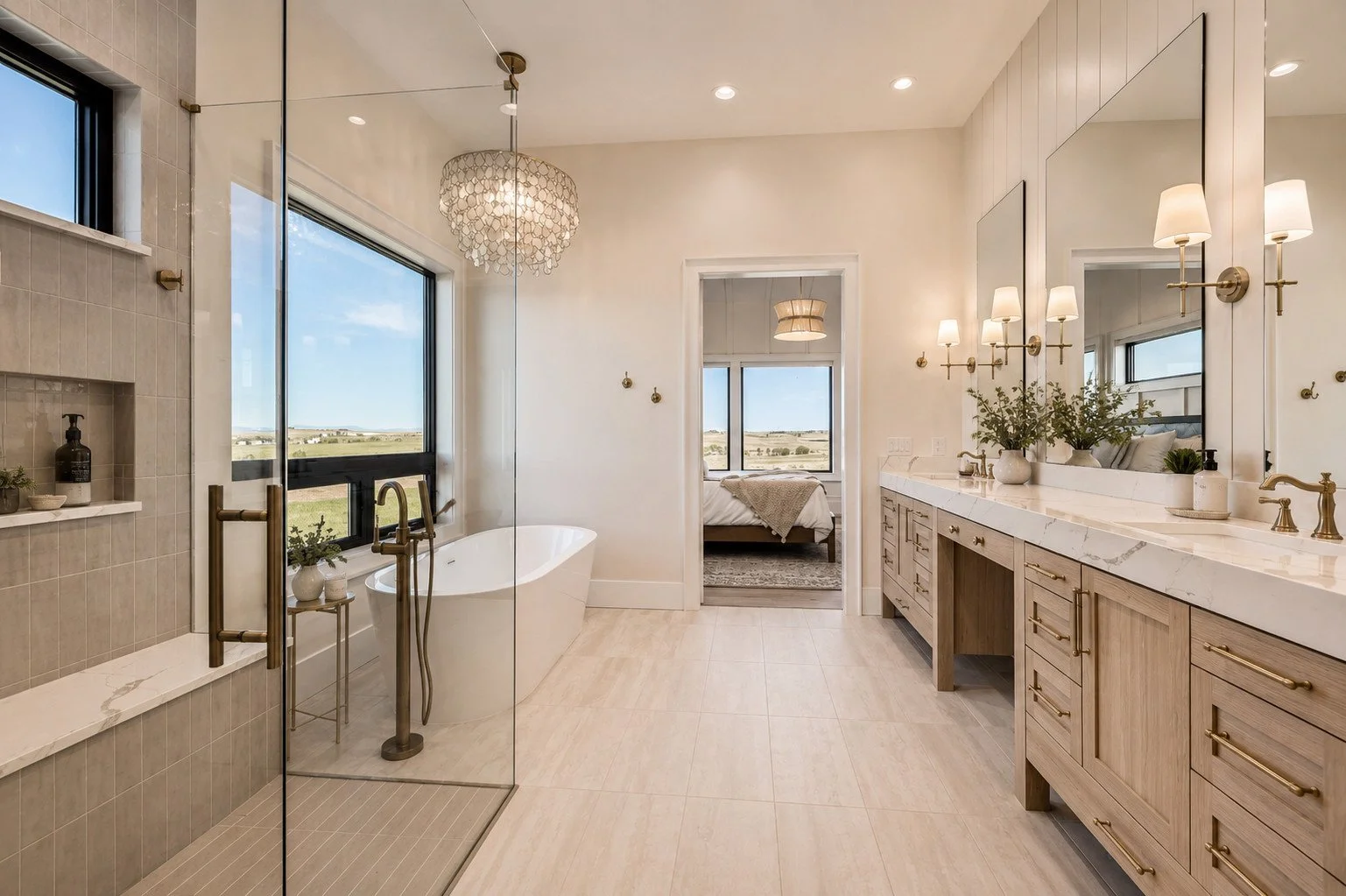 Primary bathroom with double vanities and walk-in shower, Parker, Colorado