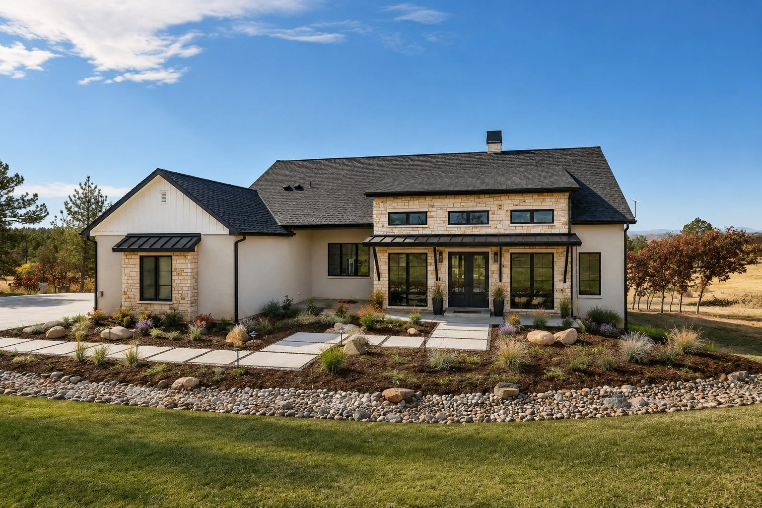 Modern farmhouse front elevation, Franktown, Colorado