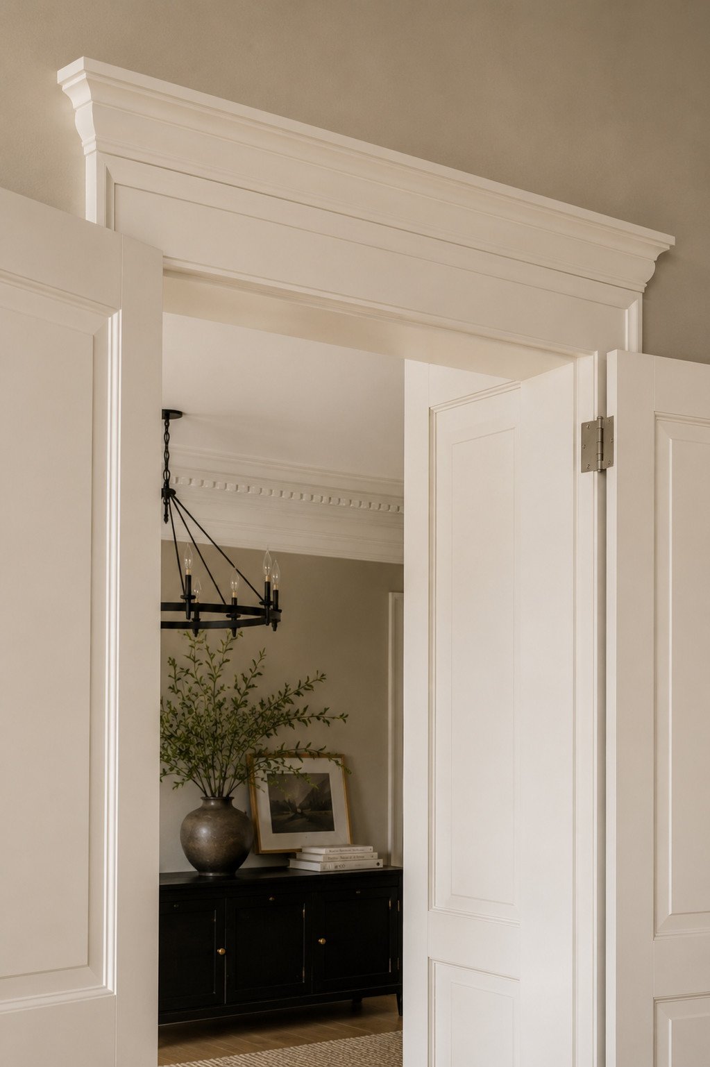 Custom carpentry white painted door casing, Elizabeth, Colorado