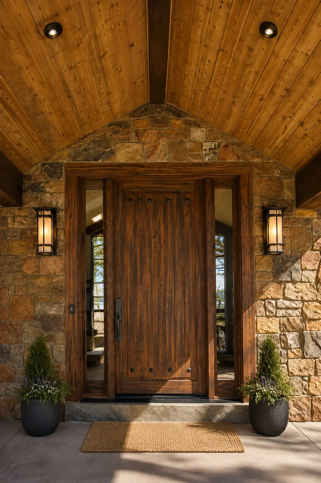 Custom home covered entry with solid mahogany door, , Fraser, Colorado