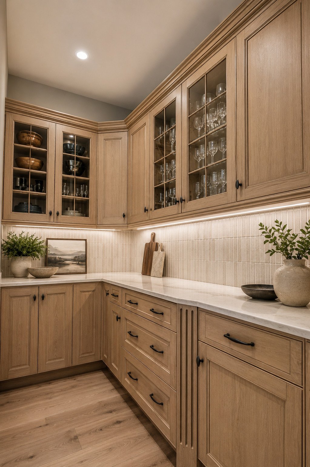 Kitchen with white cabinetry and marble island, Castle Rock, Colorado